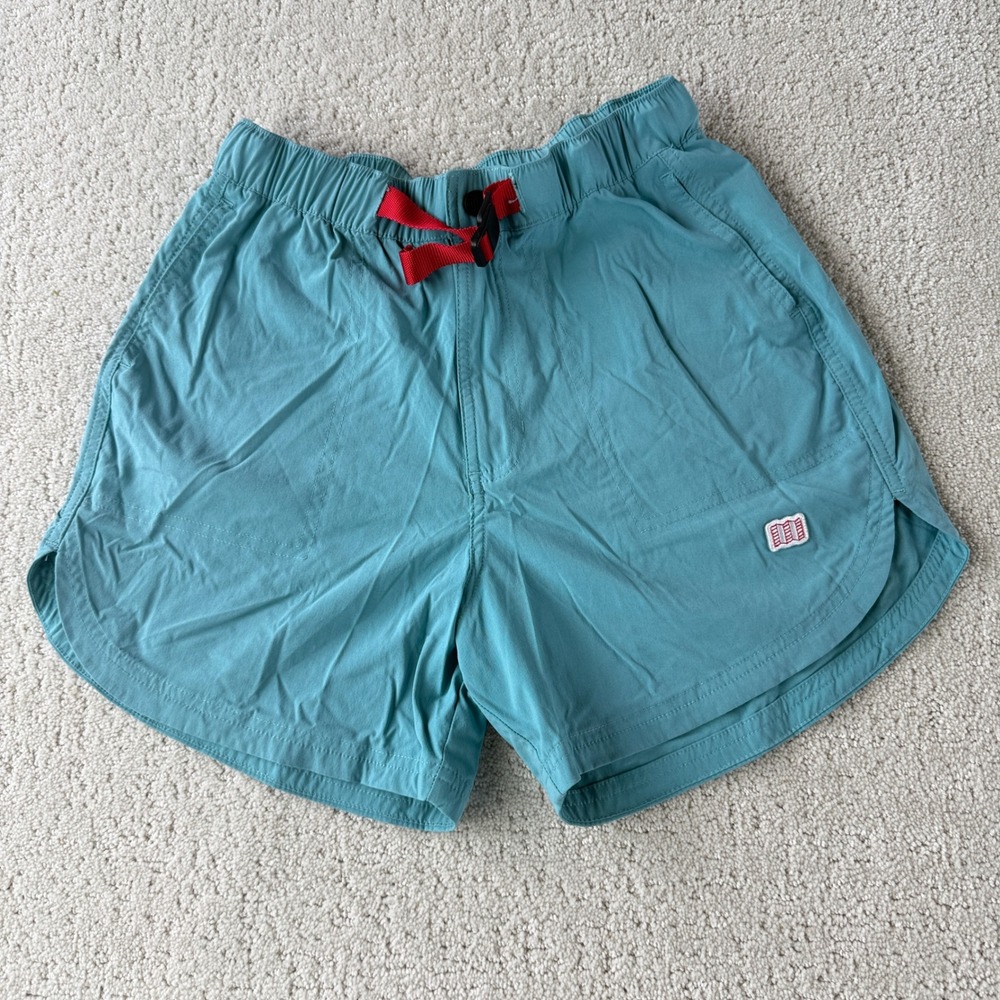 Topo Designs River Shorts Women Small Teal Blue Nylon Stretch Hiking Outdoor